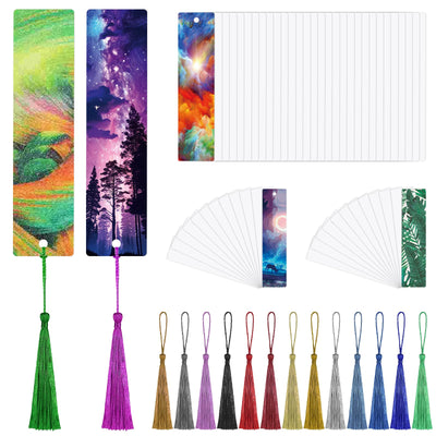 100 Pcs Sublimation Bookmark Blank, Paper DIY Bookmarks with Hole and Colorful Tassels for Crafts,Personalized Tassels Blank Bookmarks