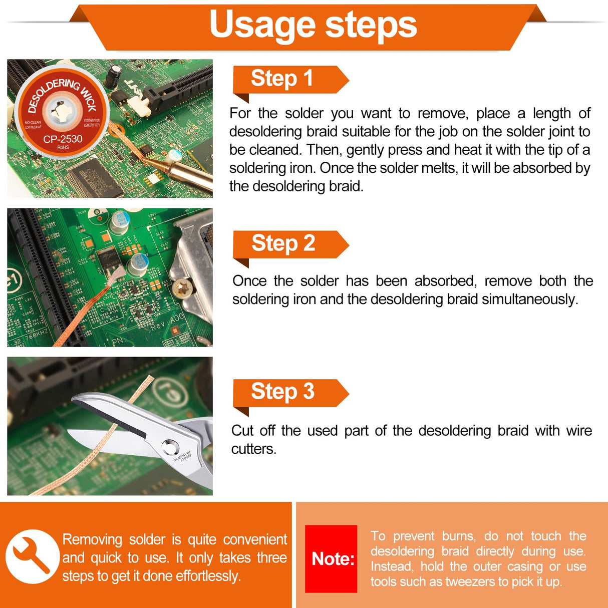 JoTownCand 3 Pcs Premium Desoldering Wick Set, 10FT No Clean Low Residue Solder Wick Braid (0.08, 0.1, 0.12IN) – Effortlessly Remove Solder and Disassemble Electronics JoTownCand
