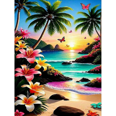 ajepon Beach Diamond Art Kits for Adults - Beach Diamond Painting Kits, Seascape 5D Diamond Painting for Adults, Gem Art Kits for Wall Home Decor Arts Craft 12x16inch
