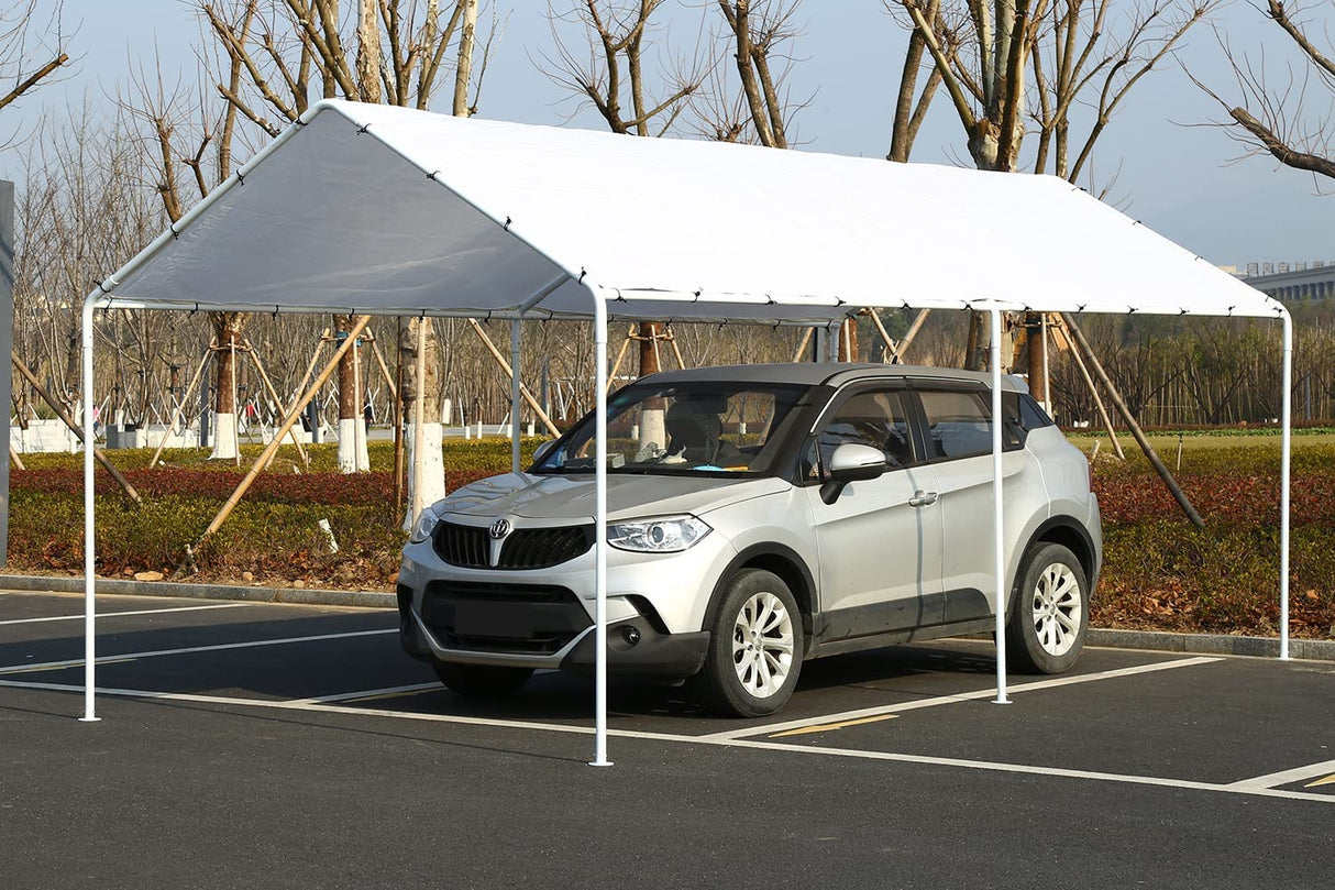 10x20 Carports Heavy Duty Car Port Waterproof Car Tent Metal Carport Party Tent with 6 Steel Legs,White PayLessHere