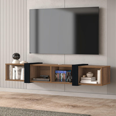Atelier Mobili Floating TV Stand 75 Inch, Wall Mounted Entertainment Center, Shelf for Under TV, Console, Walnut