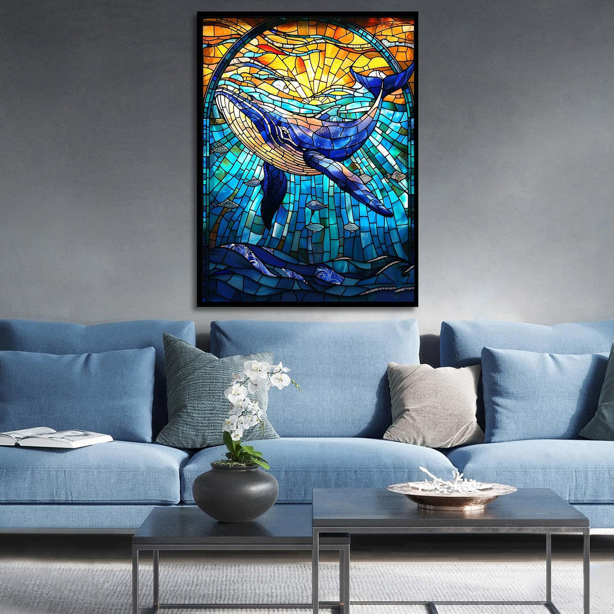 Whales Paint by Number Kits on Canvas Stained Glass Sunrise Over The Sea Painting by Number for Kids Adults Underwater World Paintwork with Acrylic Pigment for Home Decor 16 x 20 inch (Without Frame) Generic