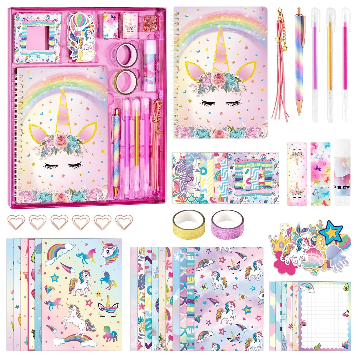 DIY Journal Kit for Girls - 66 Pcs Kids Unicorn Diary Set Girls Stationery Set Scrapbook Diary Journaling Art Crafts Set Unicorn Gift Kit School Supplies Birthday Gift for Girls Ages 8 9 10 11 12 Year Old WERNNSAI