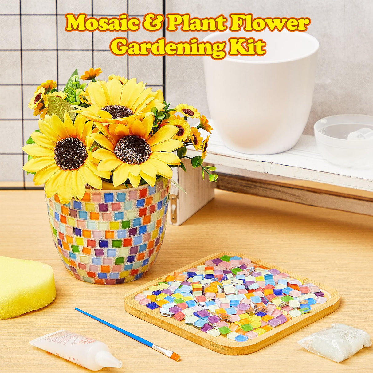 Tioncy 2 Set DIY Vase Mosaic Kit for Adults Gift, DIY Arts and Craft Kits with Vase Flower Mosaic Accessories Art Kit for Room Decor Craft Lovers Handmade, Home Decor Gifts(Rainbow) Tioncy