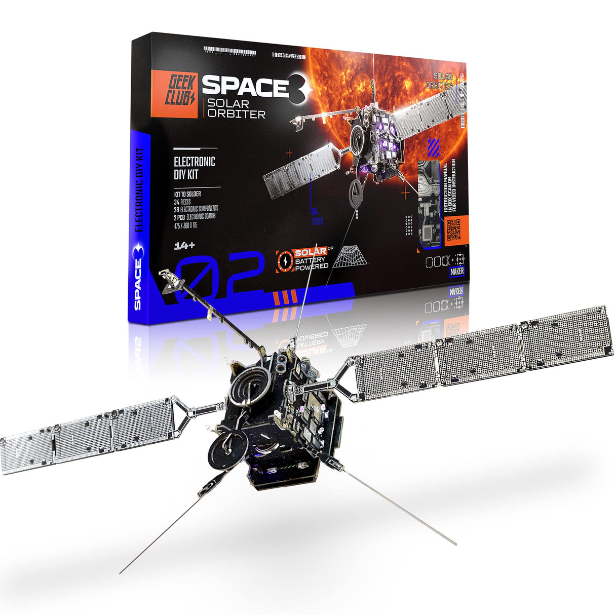 Geeek Club Space O DIY Engineering Kit - Solar Orbiter Model Building Kit - Solar-Powered Science Toy Kits - Educational STEM Kit, Electrical Engineering Kit - DIY Toy Gift for Adults, Teens, Kids 14+ Geeek Club