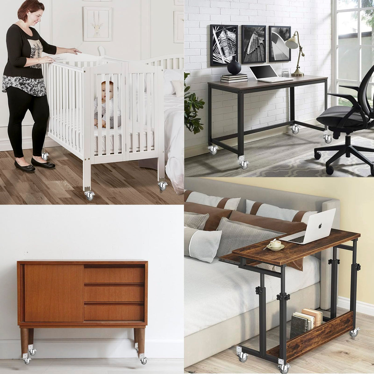 2" L-Shaped Caster Wheels Set of 4 Side Mount Casters with Brake 2 inch Dual Locking Swivel Castors and No Noise TPR Rubber Wheel No Floor Marks Silent Castor for Furniture Baby Bed Cabinet 440Lbs LEE TEAM RISE