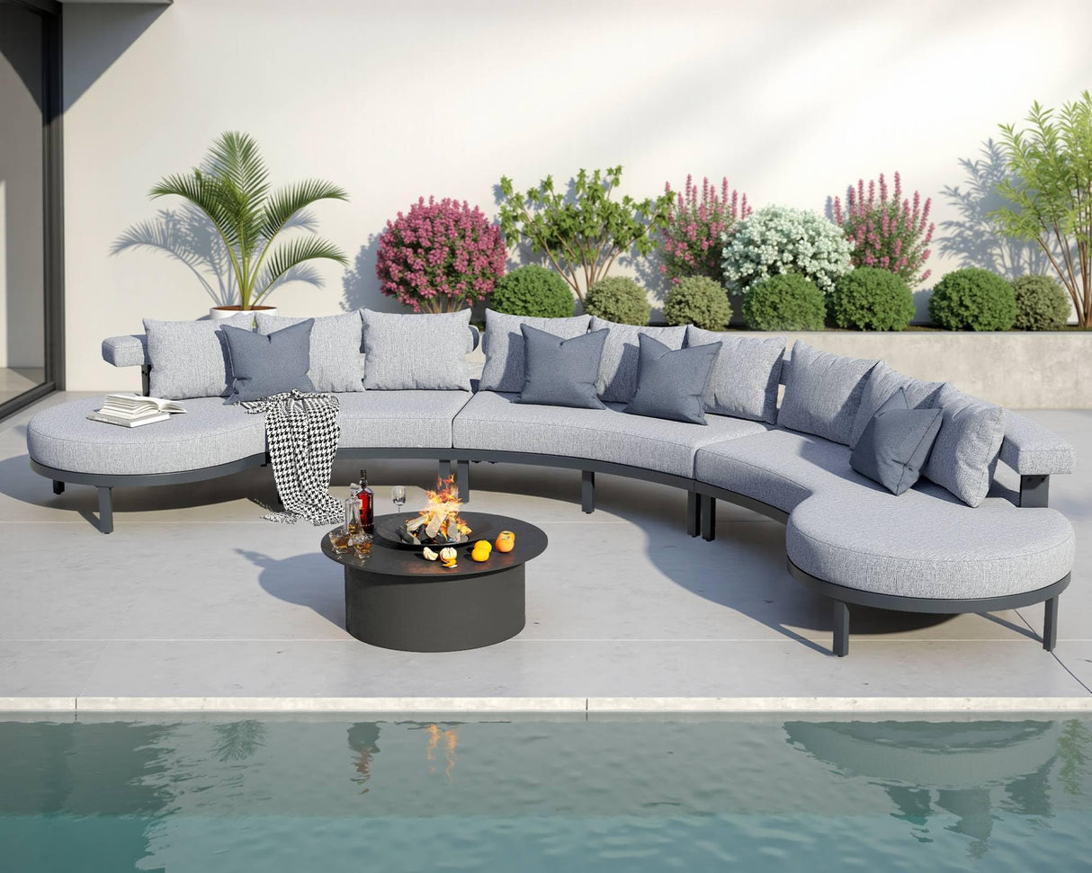 LUXOAK 10 Seats Aluminum Patio Furniture Set, Outdoor Modular Sectional Sofa with 6" Cushions, Curved All-Weather Conversation Set for Modern Backyard, Deck, or Poolside. LUXOAK