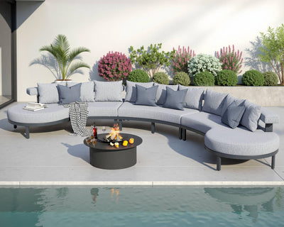 LUXOAK 10 Seats Aluminum Patio Furniture Set, Outdoor Modular Sectional Sofa with 6" Cushions, Curved All-Weather Conversation Set for Modern Backyard, Deck, or Poolside.