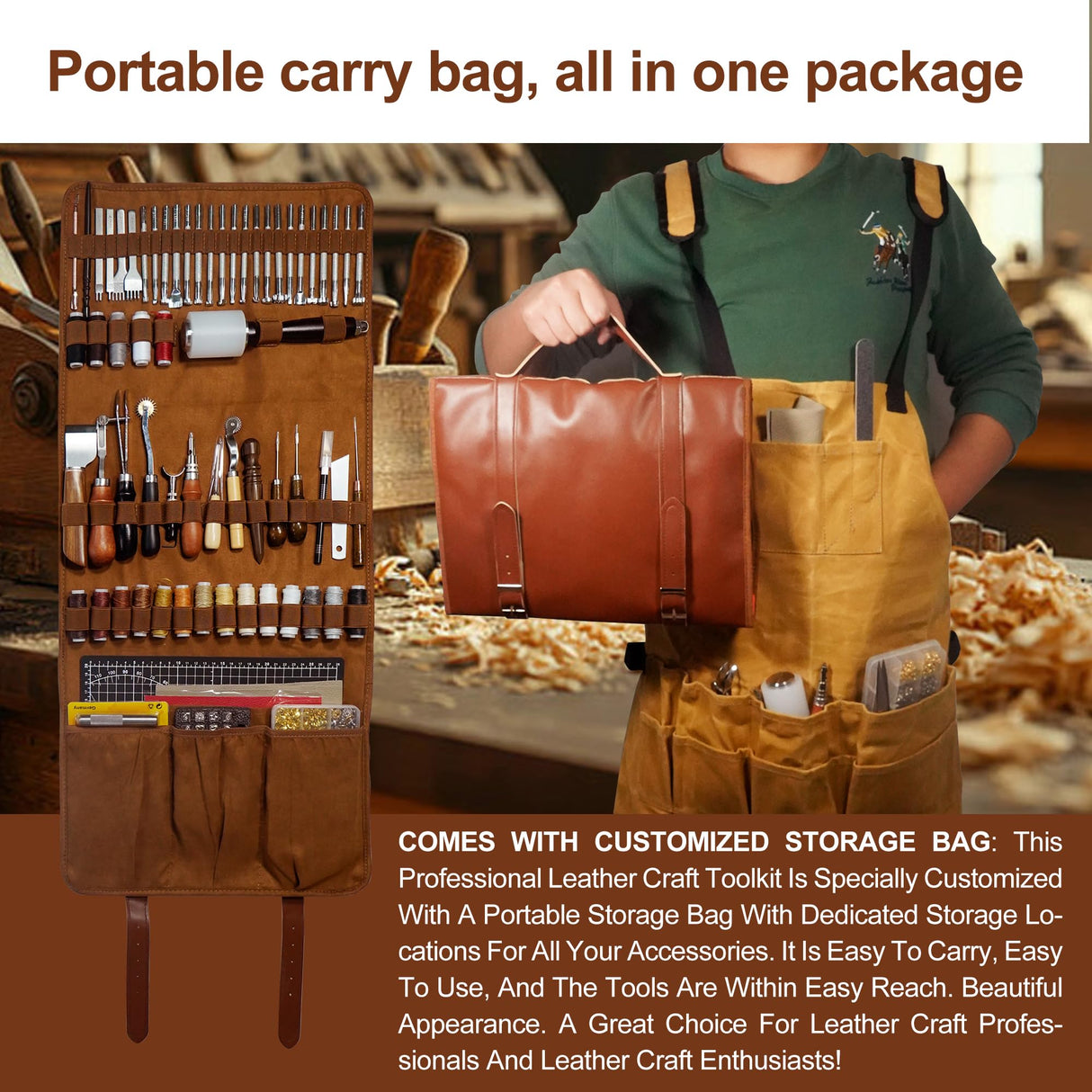 Runfider 588PCS Leather Working Tool Set, professional tools for leather craft enthusiasts beginners, contains a variety of carving, cutting, punching, sewing and stamping tools to meet all your needs runfider