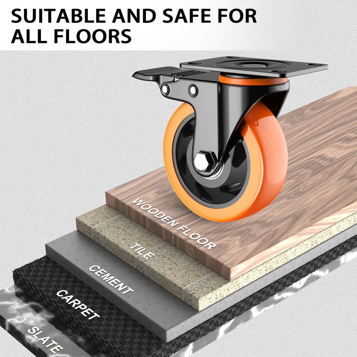 4 inch Casters Wheels, Heavy Duty Casters Set of 4 Load 2200lbs with Brake, Locking Swivel Plate Caster, Industrial Castor Wheels for Carts,Furniture and Workbench(Free Screws and Spanner) LUTUMEI