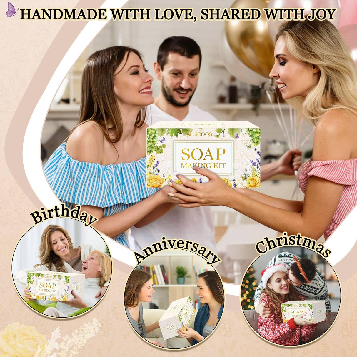 Soap Making Kit, JCOOS Soap Making Kit for Adults and Kids, Soap Making Supplies - Melt and Pour Soap Base, Soap Mold, Soap Colorant, Fragrances, Dried Flowers, Glitter, Kids Craft Diy Kits for Adults Jcoos