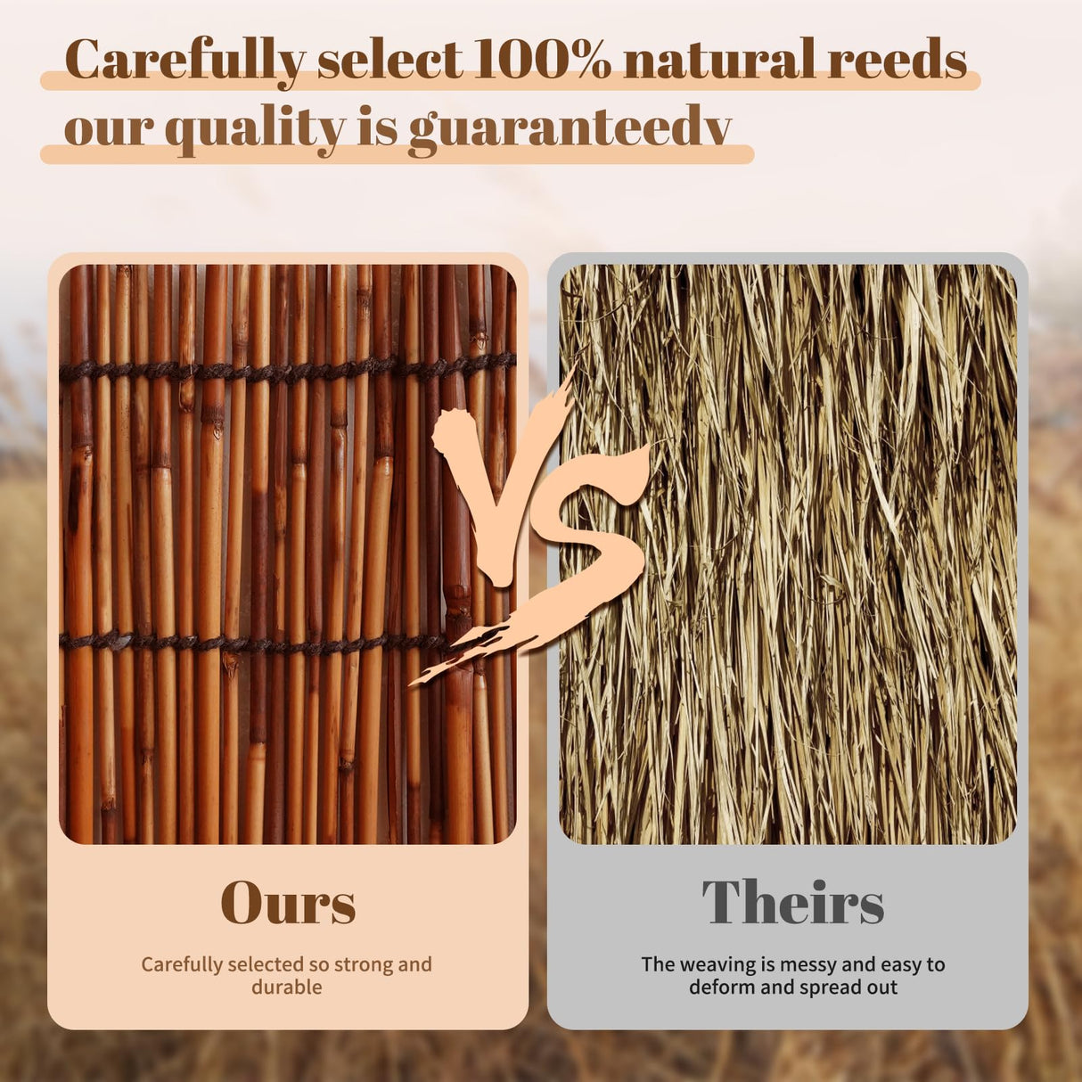 SHYDZYYC Reed Roller Shades,2 Pcs 48" W x 72" H Waterproof Privacy Screen Bamboo Outdoor Blind, Reed Curtain for Porch, Patio, Yard, Windows (Brown) SHYDZYYC