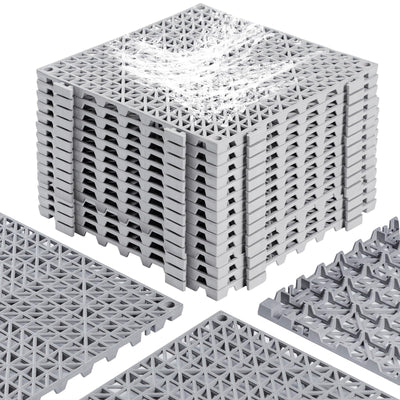 12” x 12” Drainage Interlocking Floor Tiles, 12 Pack Non-Slip Pool Deck Drain Tiles for Flooring, Soft PVC Splicing Modular Cushion Mats, Rubber Floor Tiles with Holes for Shower Basement Garage Shed