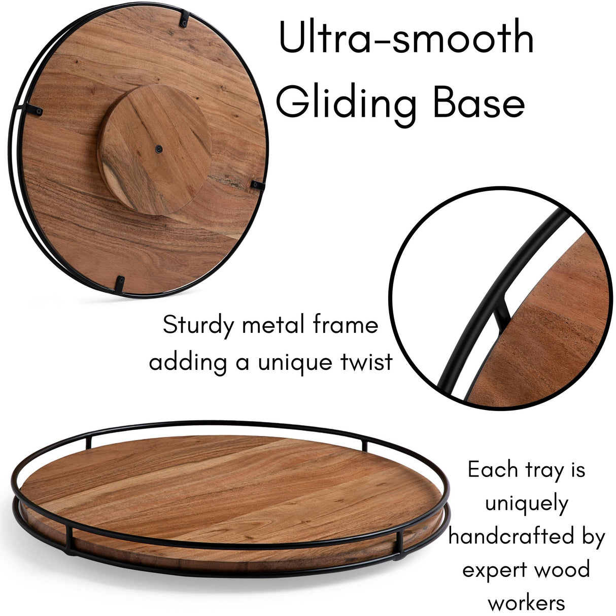 BIRDROCK HOME Wooden Lazy Susan Turntable - Countertop, Cabinet, and Table Organizer, Smooth Rotating Spice Rack, Iron-Edged Tray for Kitchen, Pantry and Dining, Rustic Wood Decor - Espresso, 18" BIRDROCK HOME
