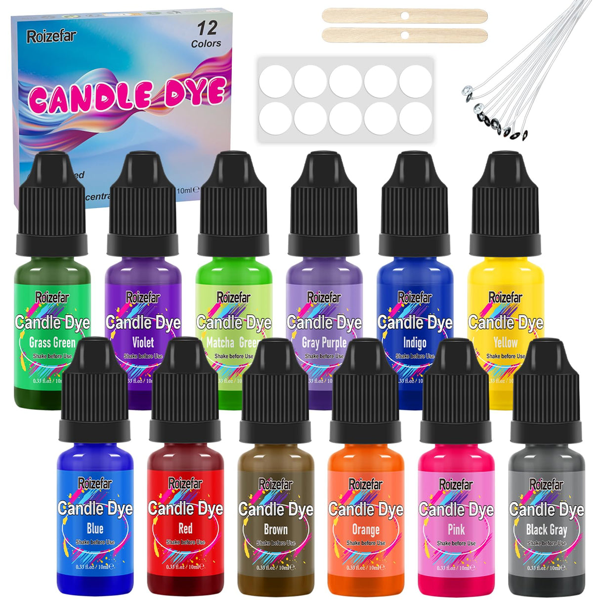 Candle Dye - 12 Colors Wax Melt Dye for Candles Making, Oil-Based Dye for Wax, Highly Concentrate Liquid Candle Color Dyes Roizefar