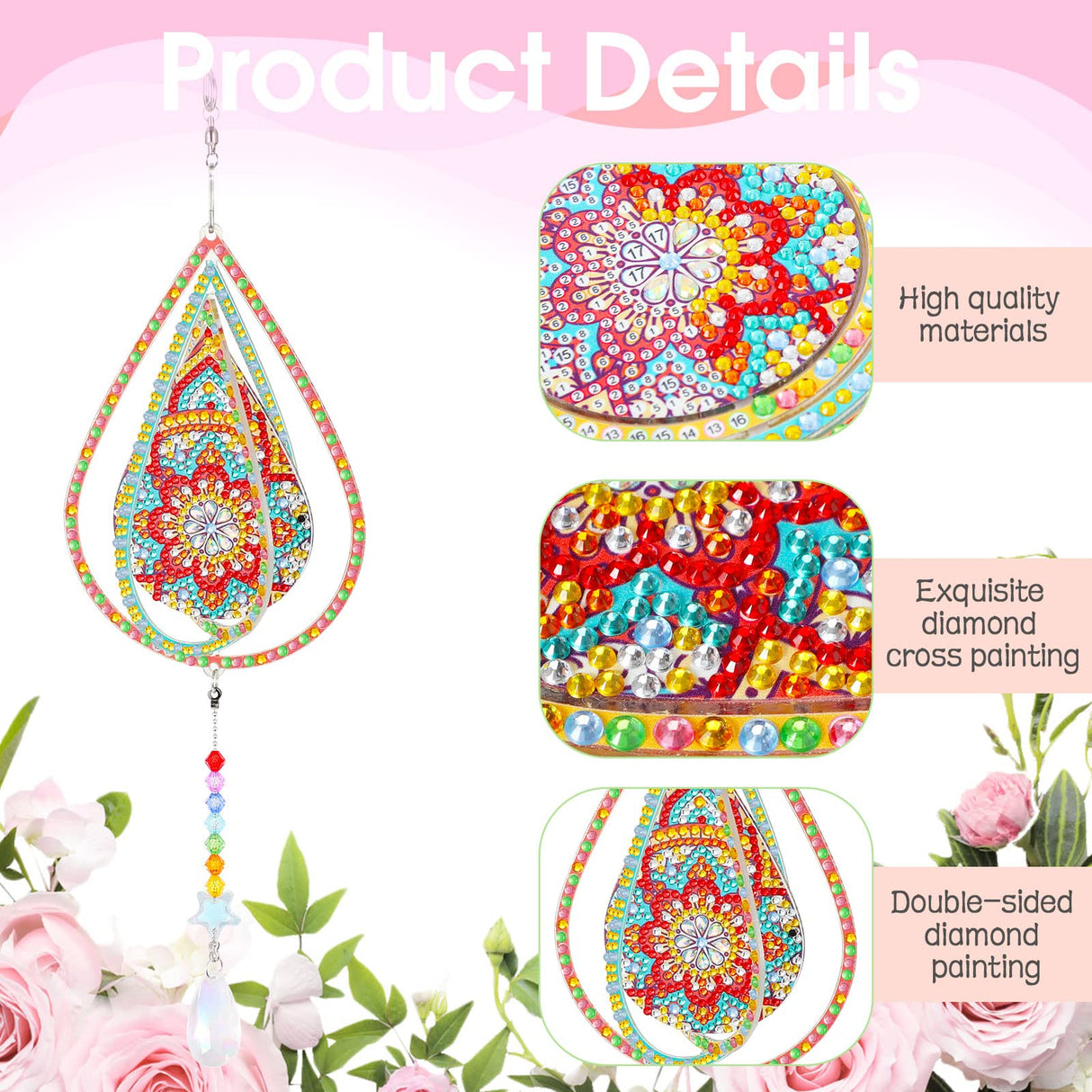 Queekay 2 Pieces 3D Diamond Painting Wind Chime Diamond Art Suncatcher Kits Three Dimensional by Number Hanging Ornament Double Sided Crystal Suncatcher Window Decor for Home Wall Garden(Drop) Queekay