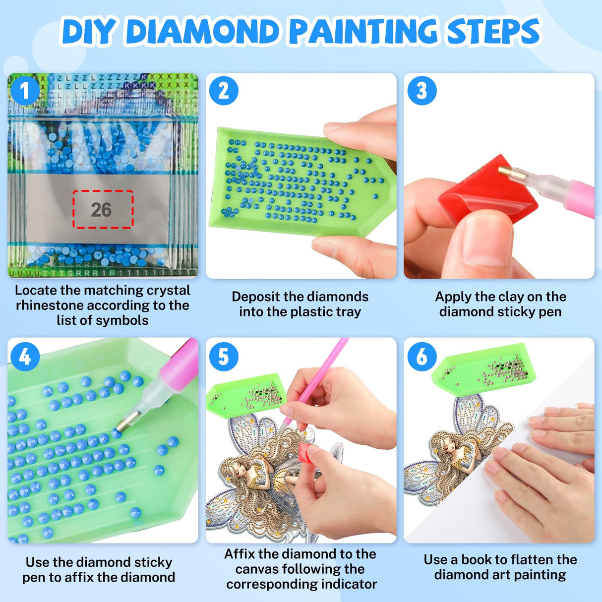 Bowetile Fairy Diamond Art Hanging Kits for Adults Kids, 5D Special Shape Diamond Painting Pendant Kits, Animal Gem Art Suncatchers Painting Ornament for Home Garden Wall Decor Bowetile