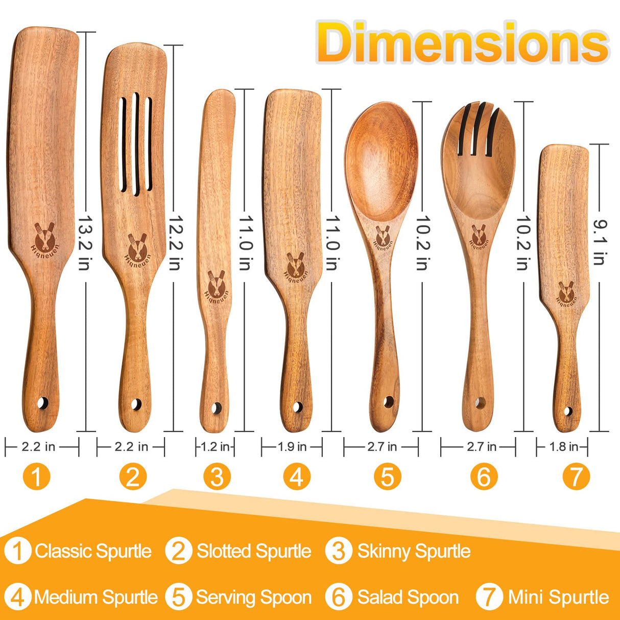 Spurtles Kitchen Tools Wooden, 7Pcs Wooden Spurtle Spatula Set, Natural Premium Acacia Wooden Spoons for Cooking, Heat Resistant Cooking Utensil for Nonstick Cookware, Spurtle for Sourdough Starter ICSTI
