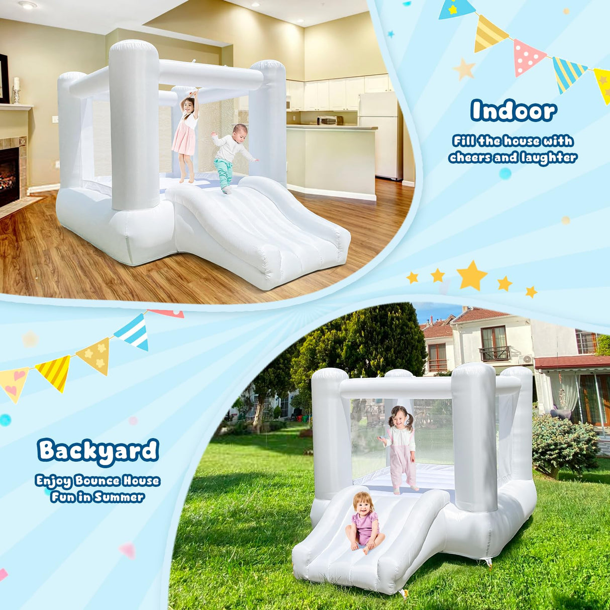 iLink-outer White Bounce House for Kids 2-8 Indoor Outdoor Toddlers Oxford Bouncy Castle with Slide & Blower,103 x 71 x 90 inch Birthday Party Gifts for Halloween Christmas iLink-outer