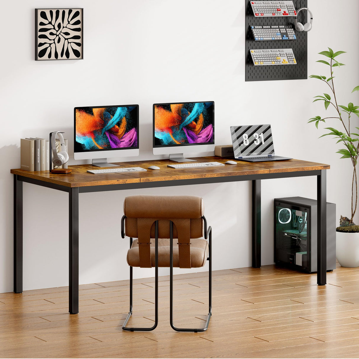 Need Large Computer Desk 70.8 x 31.5 inches Conference Table Large Office Desk Writing Table Workstation for Home Office,Rustic Brown & Black 10FJGSAC3-180FG-ND Need