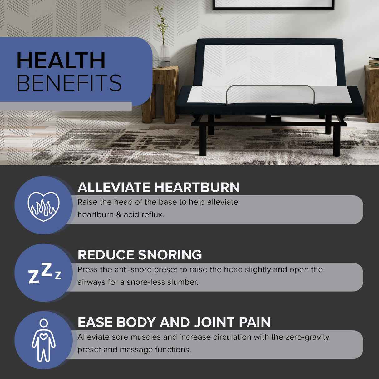 Blissful Nights e4 King Adjustable Bed Frame with Massage, Anti-Snore, Zero Gravity, USB Charging, Under Bed Lights, Wireless Remote Head and Foot Incline Blissful Nights