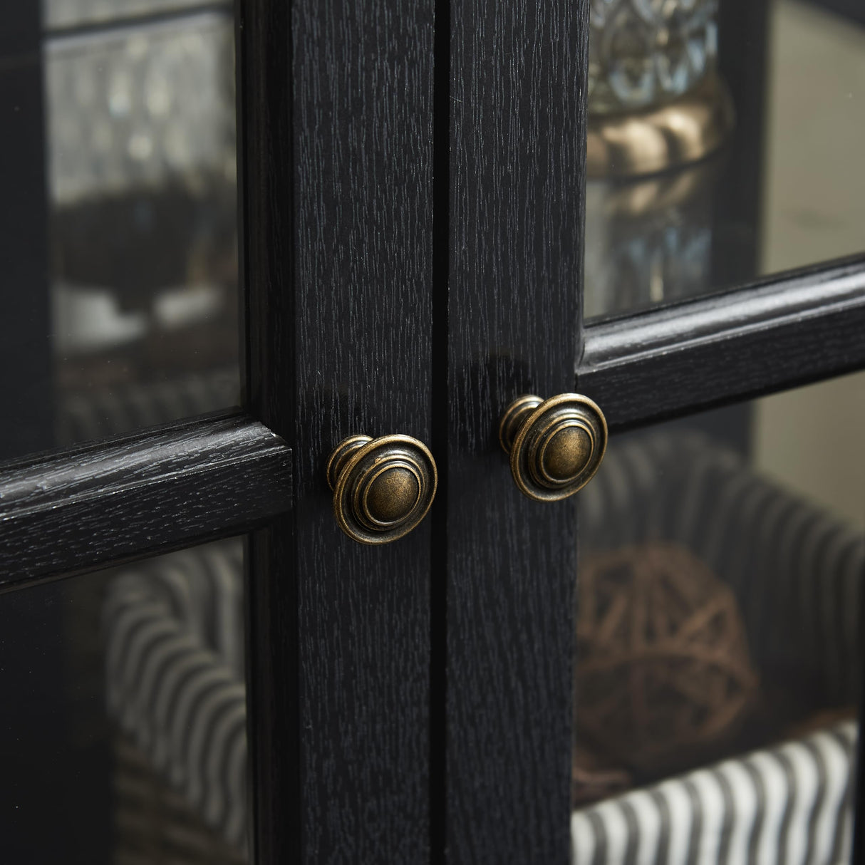 TRJQBCC 30" Glass Curio Display Storage Cabinet with LED Light, Modern 2 Lattice Doors Tableware Display Sideboard w/Adjustable Shelves, Retro Design Quality Showcase Bookcase for Home (Black) TRJQBCC