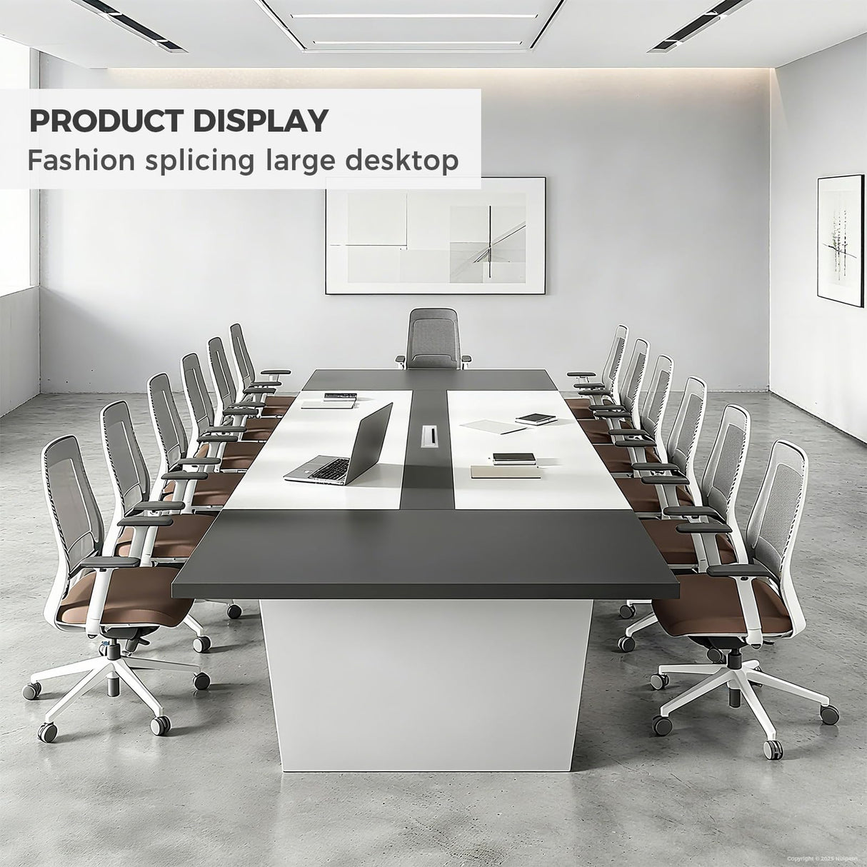 Nuipesn Rectangular Conference Room Table, Seminar Table Meeting Room Table Boardroom Desk Business Seminar Table Printer Desk no Chair for Office (White+Grey,9.84FT,118.11" L*51.18" W*29.53" H) Nuipesn