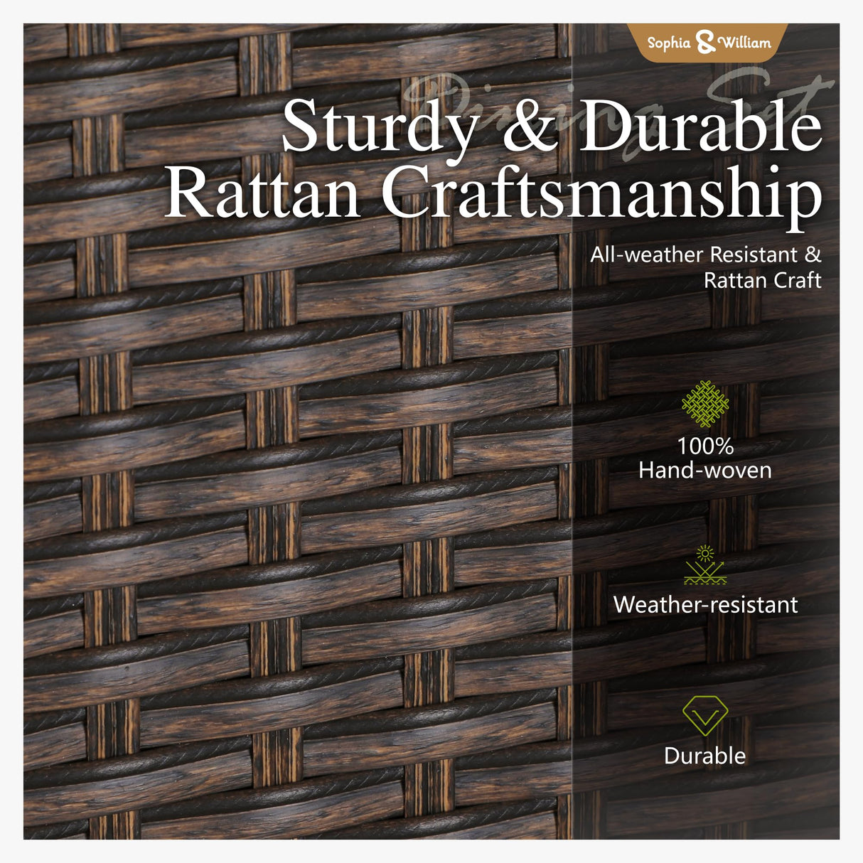 Sophia & William 9 Pieces Patio Dining Set for 8, Square Outdoor Table with Umbrella Hole, 8 Rattan Chairs with Cushions, Large Patio Table and Chairs Set Sophia & William