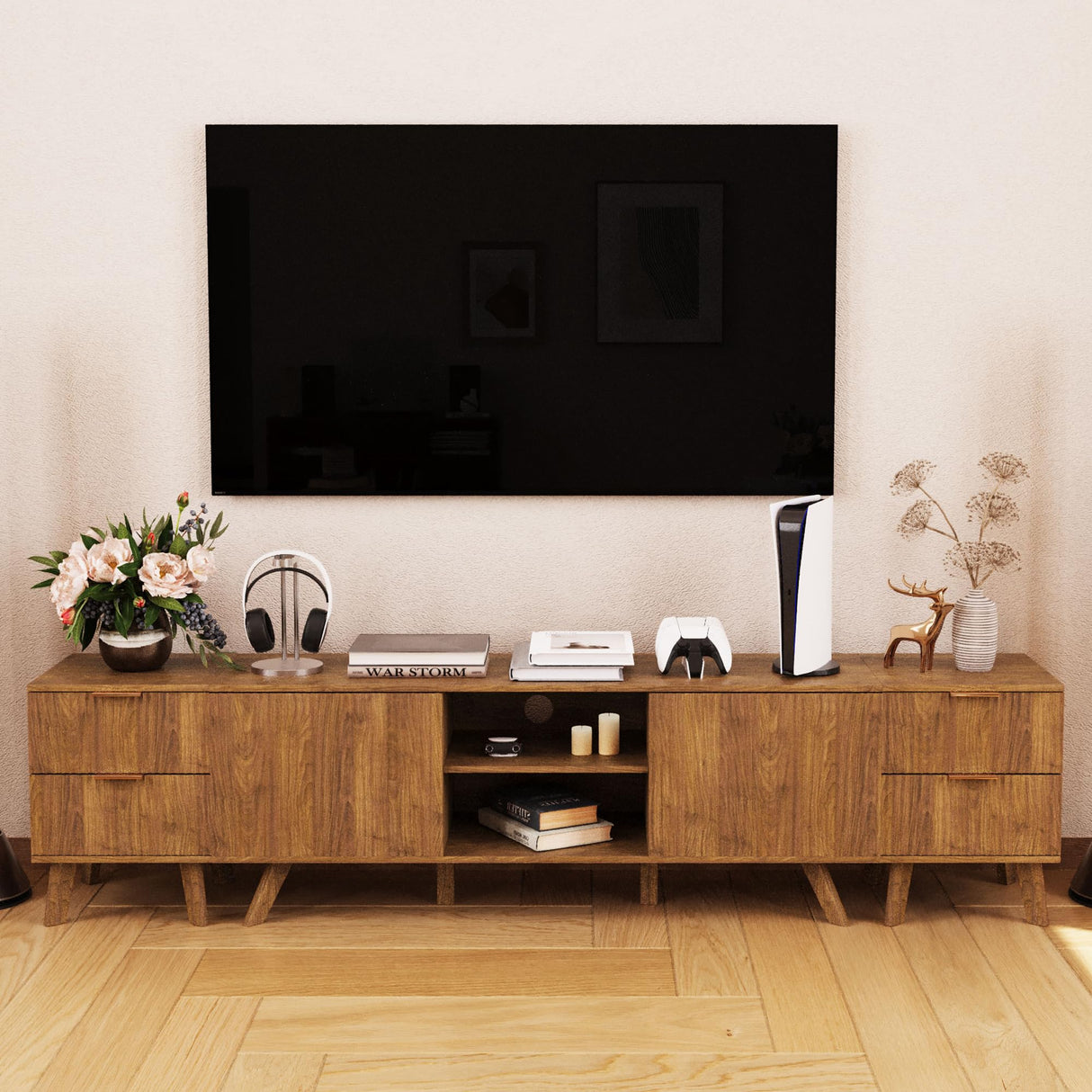 XUZENEST Fluted Nightstand Set of 2, Mid Century Modern 2 Drawer Dresser for Bedroom, Small Dresser Night Stand Side Table End Table with Wood Fluted Drawer Storage for Bedroom Closet(Walnut) XUZENEST