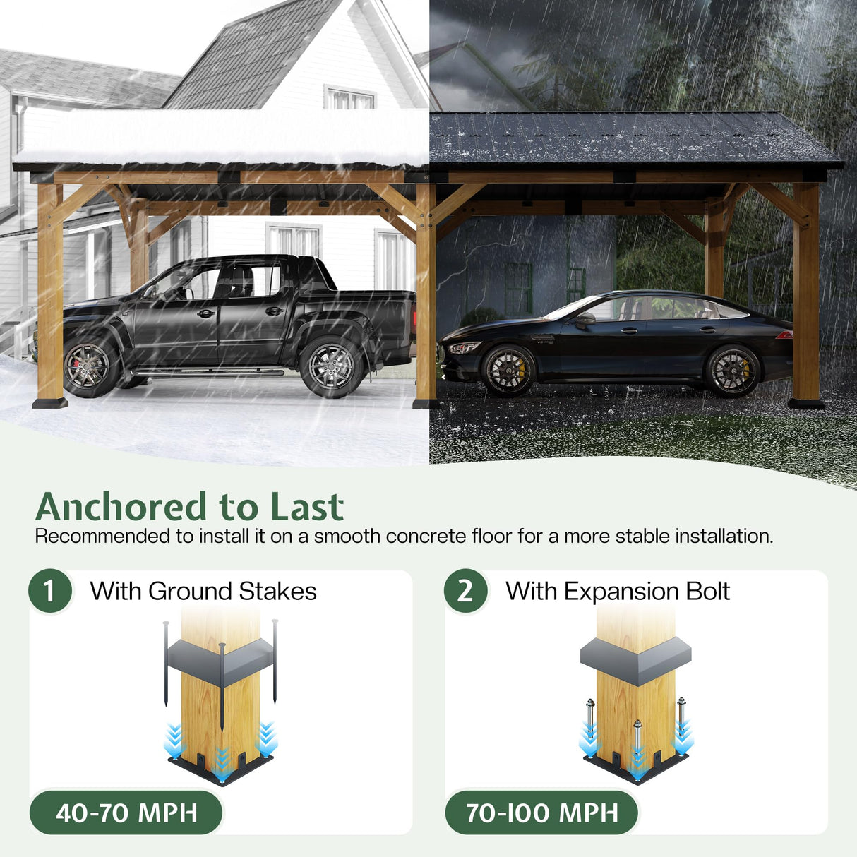 Jocisland 12x24x9.5 FT Cedar Wood Hardtop Carport with Steel Roof, Waterproof Outdoor Gazebo Pavilion, Heavy-Duty Snow & Wind Resistant Canopy for Patio, Driveway, Garden Jocisland