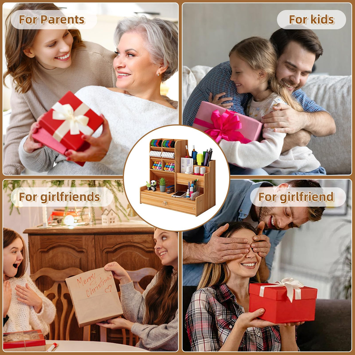 Marbrasse Upgraded Wooden Pencil Holder, Pen Organizer for Desk, Easy Assembly, Art Supply Organizer, Desktop Stationary Organizer (Cherry) Marbrasse