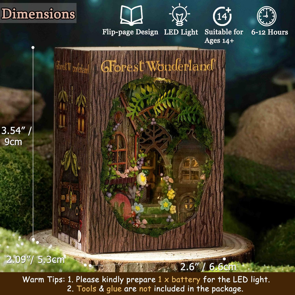 TuKIIE DIY Miniature Dollhouse Kit with Furniture, 1:32 Scale Opened & Closed Mini Cube Wooden Doll House Book Nook Creative Room for Kids Teens Adults(Forest Wonderland) TuKIIE