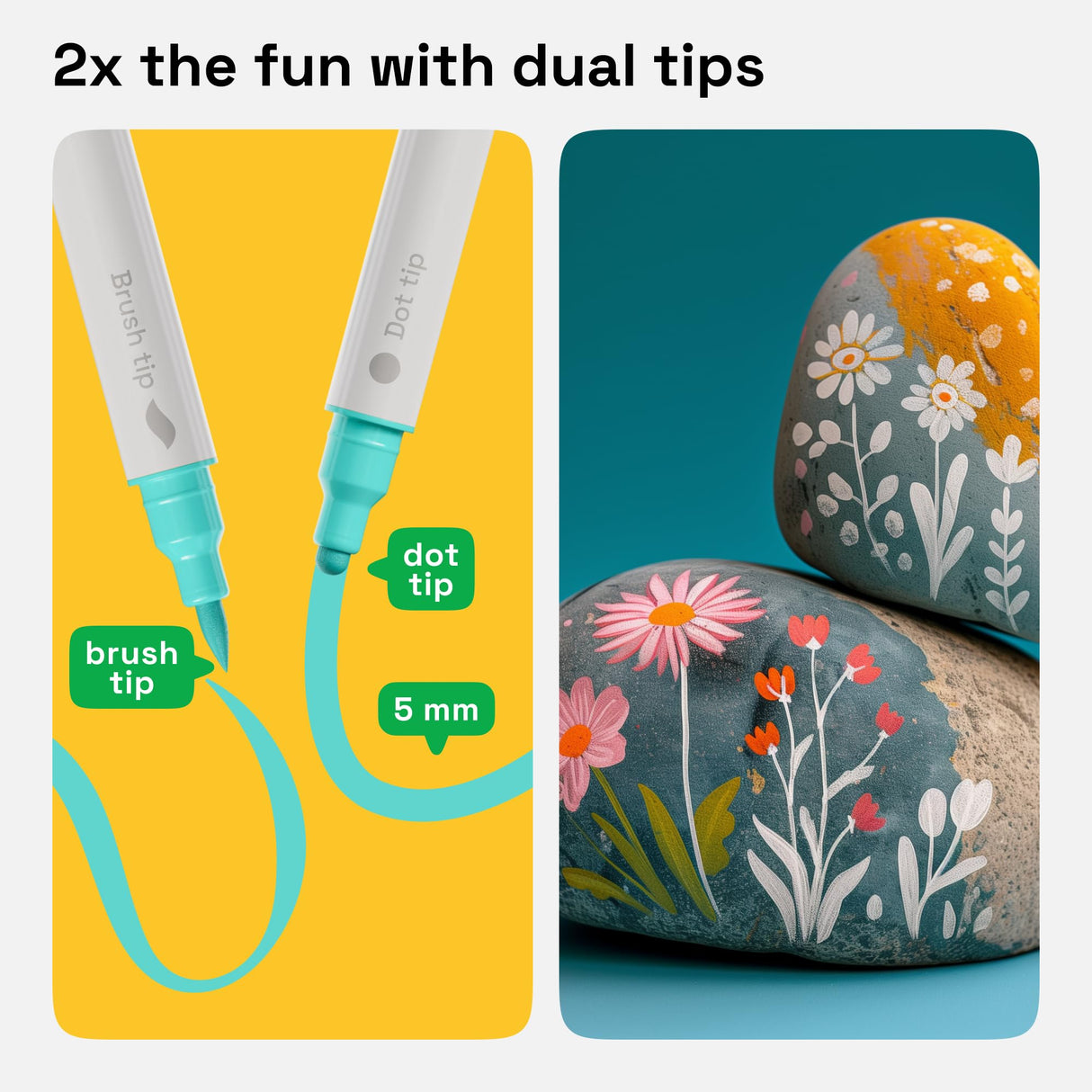 ARTISTRO Acrylic Paint Pens, Acrylic Paint Markers Dual Tip Markers, Acrylic Markers for Fabric, Canvas, Rock, Glass, Wood, Paper, DIY, Paint Markers (Dual Tip Dot + Brush, 24) ARTISTRO