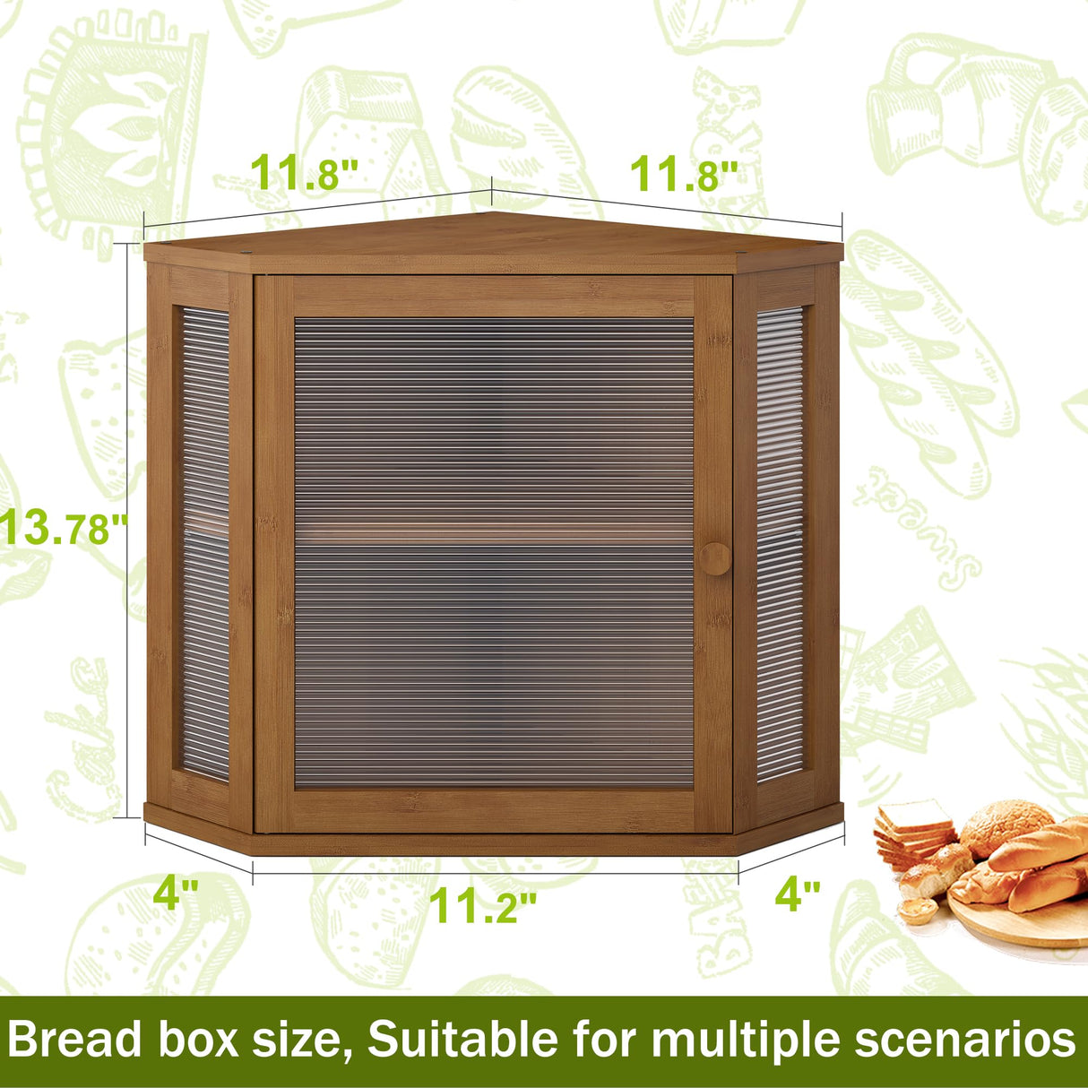 BMOSU Corner Bread Box for Kitchen Countertop Double Layer Bamboo Wooden Bread box Large Capacity Bread Storage Bin(Brown, Medium) BMOSU