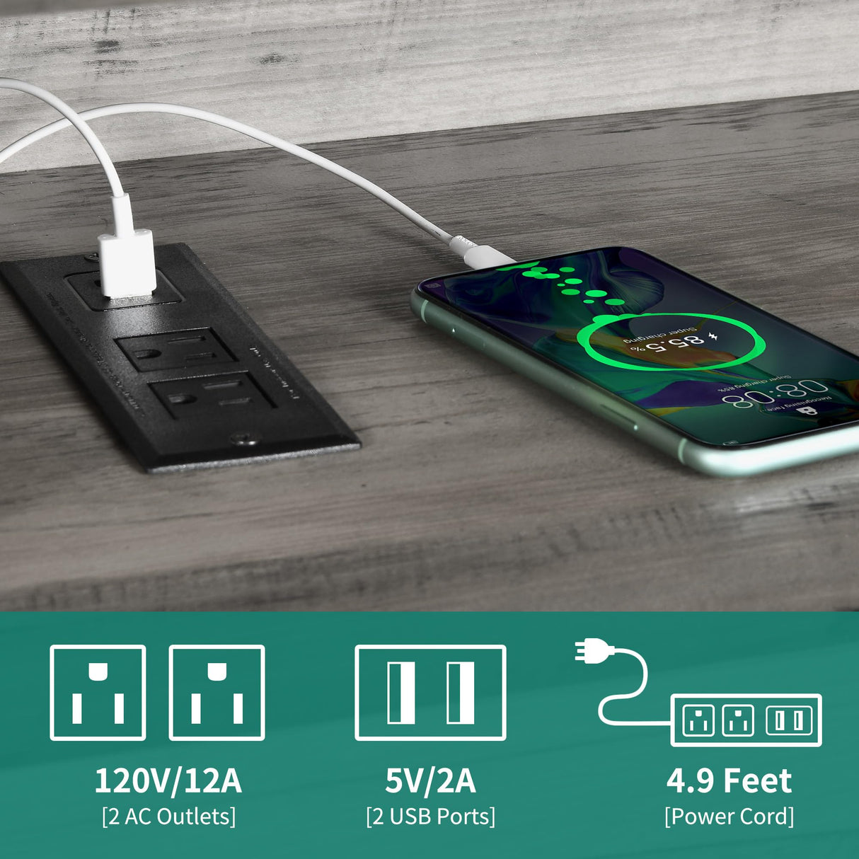 YITAHOME LED Farmhouse TV Stand for 75 Inch w/Outlets, Modern Entertainment Center with Glass Doors and Adjustable Storage Shelves, Media Console TV Cabinet for for Living Room, Grey YITAHOME