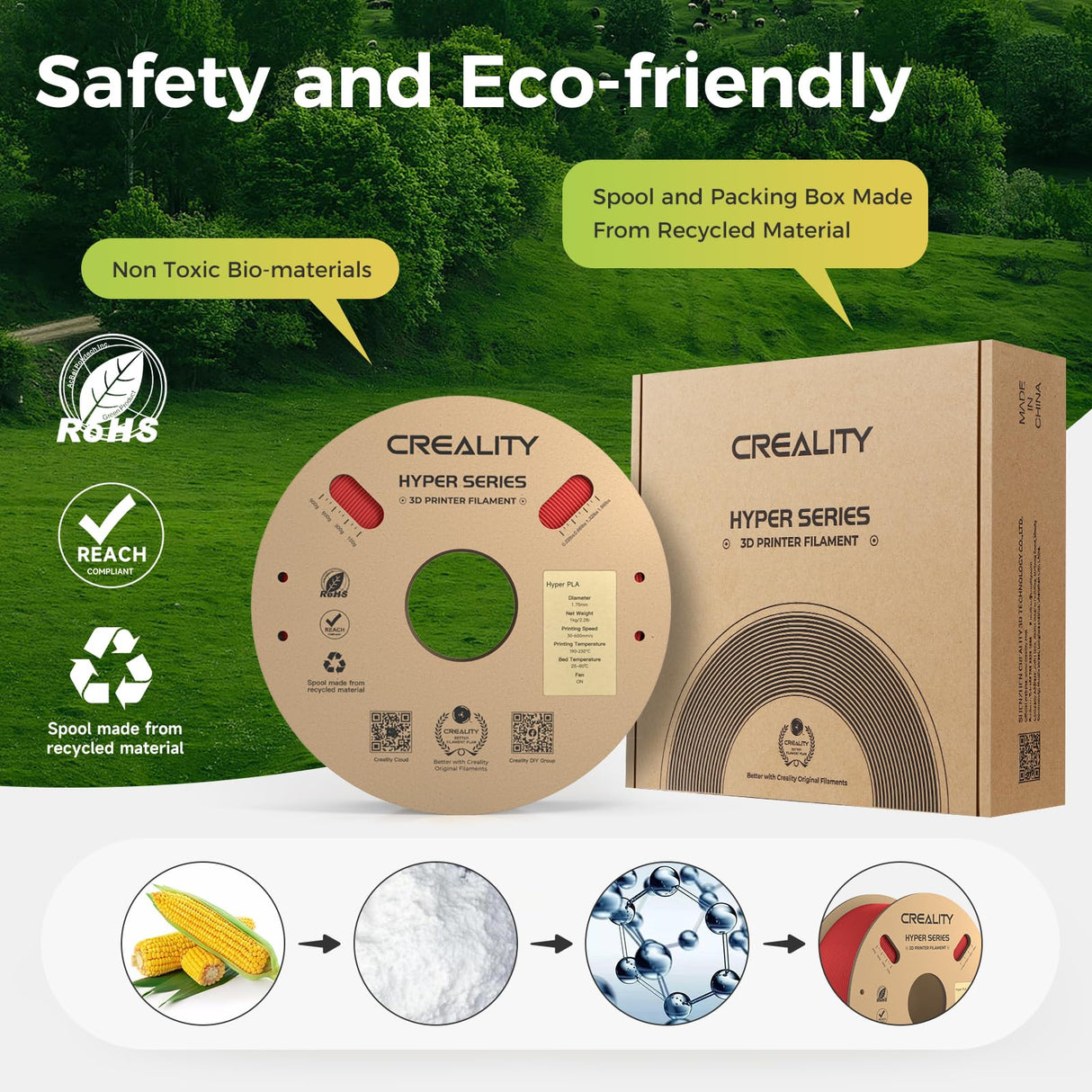 Creality Hyper PLA Filament Bundle 4KG, Up to 600mm/s High Speed 3D Printer Filament PLA, No-Tangling Stronger Toughness Fit Most 3D Printers Creality