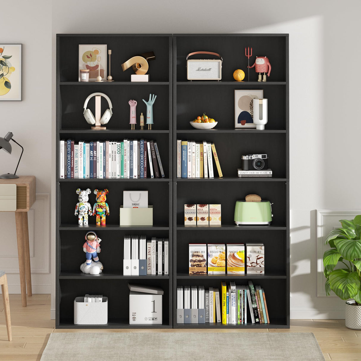 Vongrasig 6-Tier Open Bookcase and Bookshelf, Floor Standing Wood Display Storage Shelves 71 Inch Tall Bookcase Home Decor Furniture for Home Office, Living Room, Bed Room, Black Vongrasig