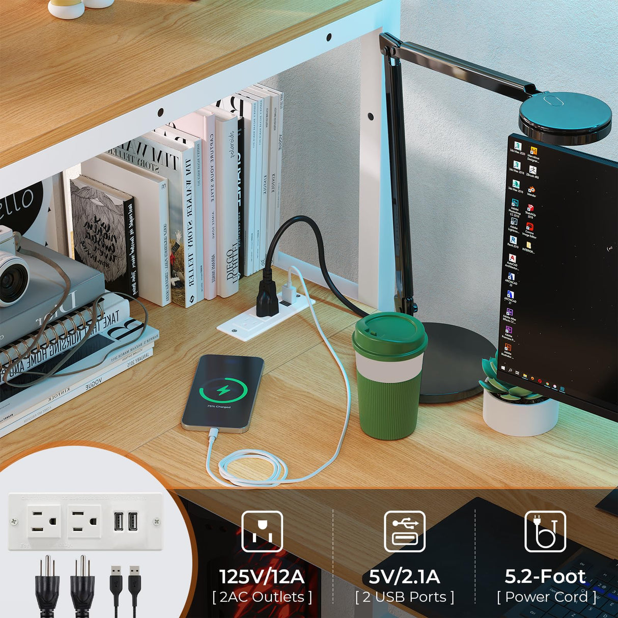 DICTAC Twin Loft Bed with L-Shaped Desk, LED Lights & Charging Station – Space-Saving Metal Frame with Storage Shelves & Drawers in White DICTAC