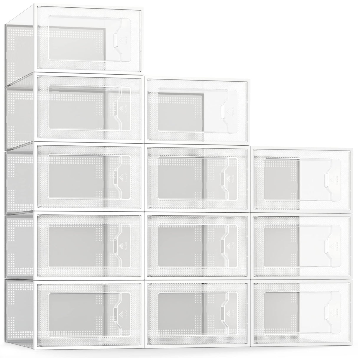SEE SPRING 12 Pack Shoe Storage Box, Clear Plastic Stackable Shoe Organizer for Closet, Space Saving Foldable Shoe Rack Sneaker Container Bin Holder SEE SPRING