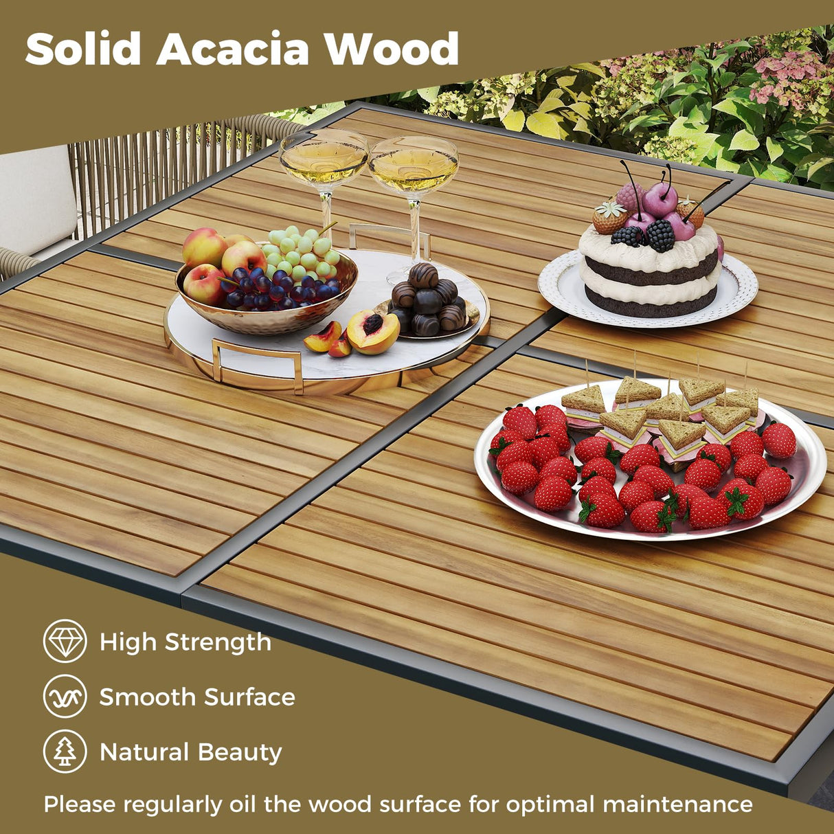 Tangkula 5 Pieces Patio Dining Set, Outdoor Square Table and Chairs with Acacia Wood Tabletop, PE Wicker Armrests and Cushions, Outdoor Patio Furniture Set for Garden, Backyard and Poolside Tangkula