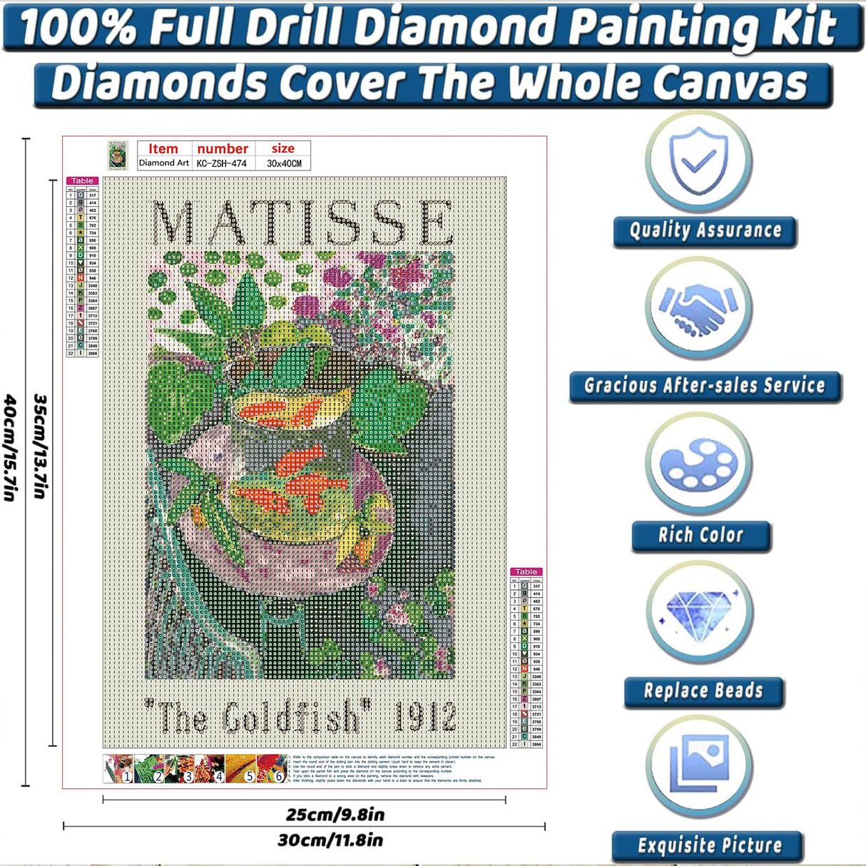 KICHANG Goldfish Diamond Painting Diamond Art Kits for Adults,Diamond Art Diamond Painting,5D Diamond Painting Accessories Diamond Art Kits,Round Full Drill Diamond Dots-Home Decor&Gift-12x16in KICHANG