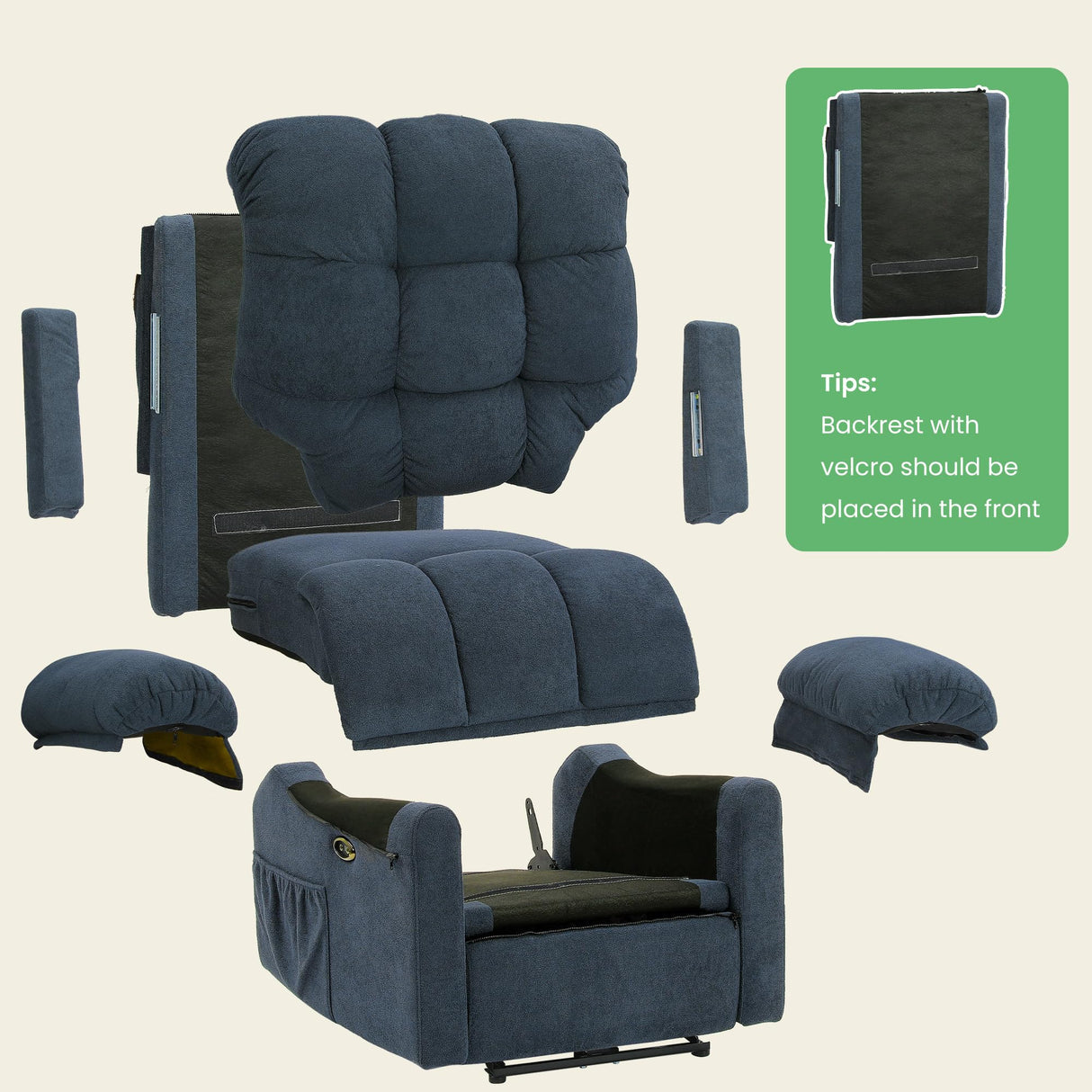 Welzona Updated Power Recliner Chair for Adults, Adjustable Electric Chair Power Reclining Sofa, USB Port, Ultra-Comfy Teddy Fleece Recliner for Living Room, Tool-Free Assembly Single Sofa, Blue Gray Welzona