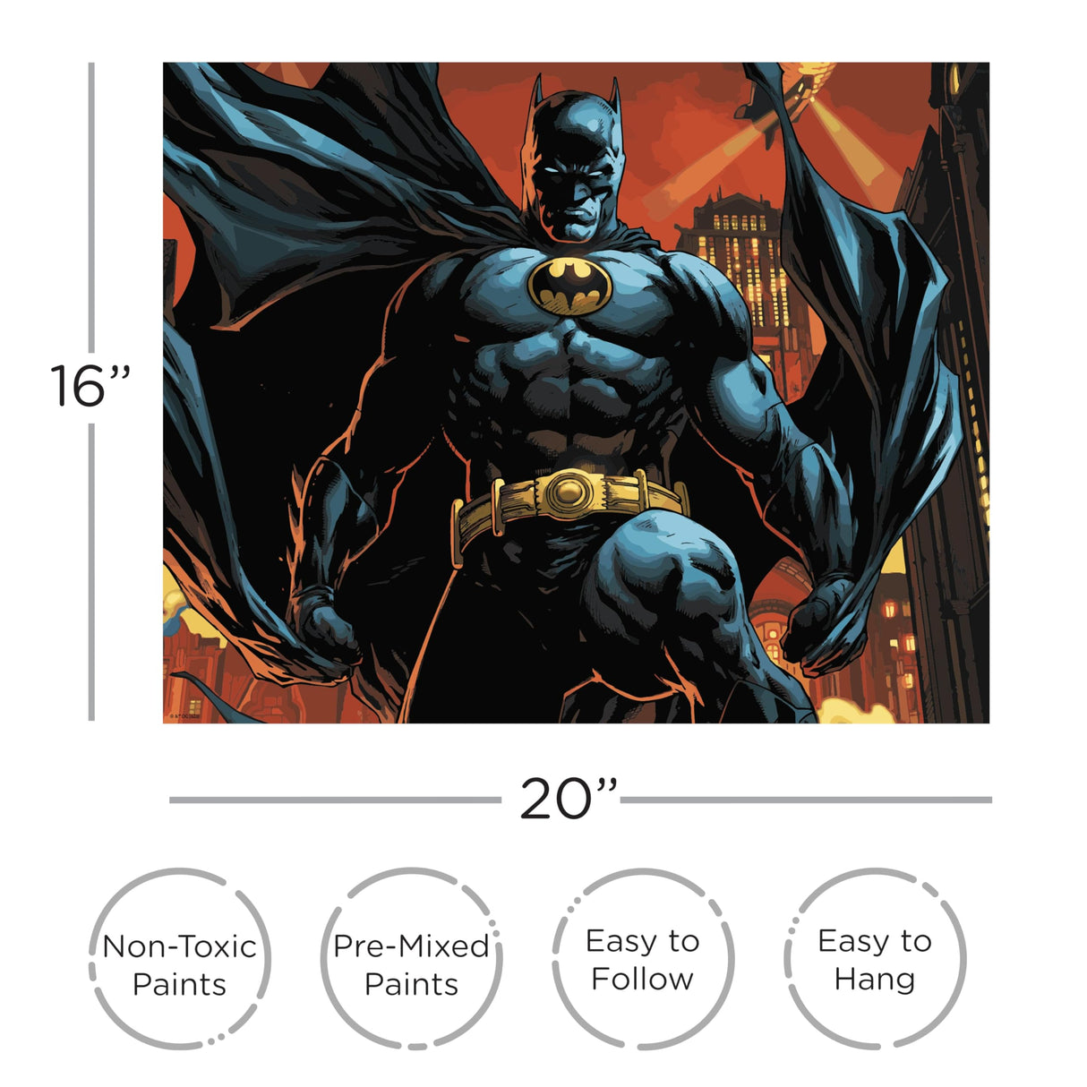 AQUARIUS Batman Art by Numbers Painting Kit (16 x 20 Stretched Canvas) 24 Paints, 3 Paint Brushes, Ready to Hang, Officially Licensed DC Comics Collectible - 16x20 in AQUARIUS