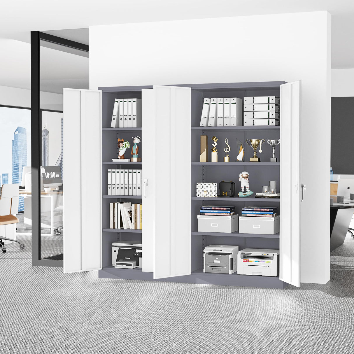 Superday Metal Storage Cabinets, 72" Storage Cabinet with Locking Door, Tall Garage Cabinet with 2 Doors and 4 Adjustable Shelves for Home Office, Classroom, Easy Assemble(White Grey) Superday