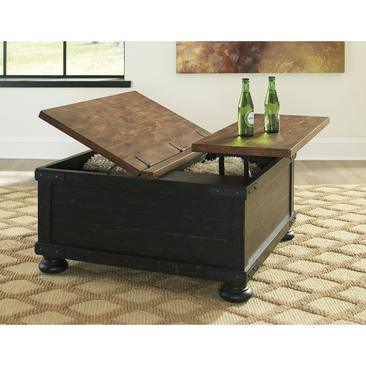 Signature Design by Ashley Valebeck Farmhouse Lift Top Coffee Table with Storage, Distressed Brown & Black Finish Signature Design by Ashley
