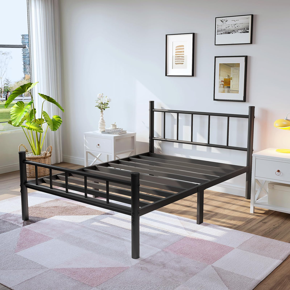 zizin Twin Size Metal Bed Frame with Headboard & Footboard 14 Inch Metal Platform Mattress Foundation Support with Steel Slat, Under Bed Storage, No Box Spring Needed zizin