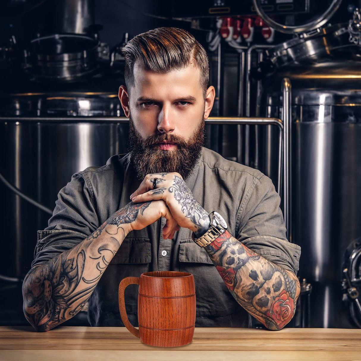 2 Pieces 17 oz Wooden Beer Mugs Wood Drinking Cup Wood Beer Stein Tankard Mug Tea Cup Barrel Mug Craft Tankard Wooden Drinkware with Handle for Tea Water Milk Men Women Coffee Travel Outdoor Suclain