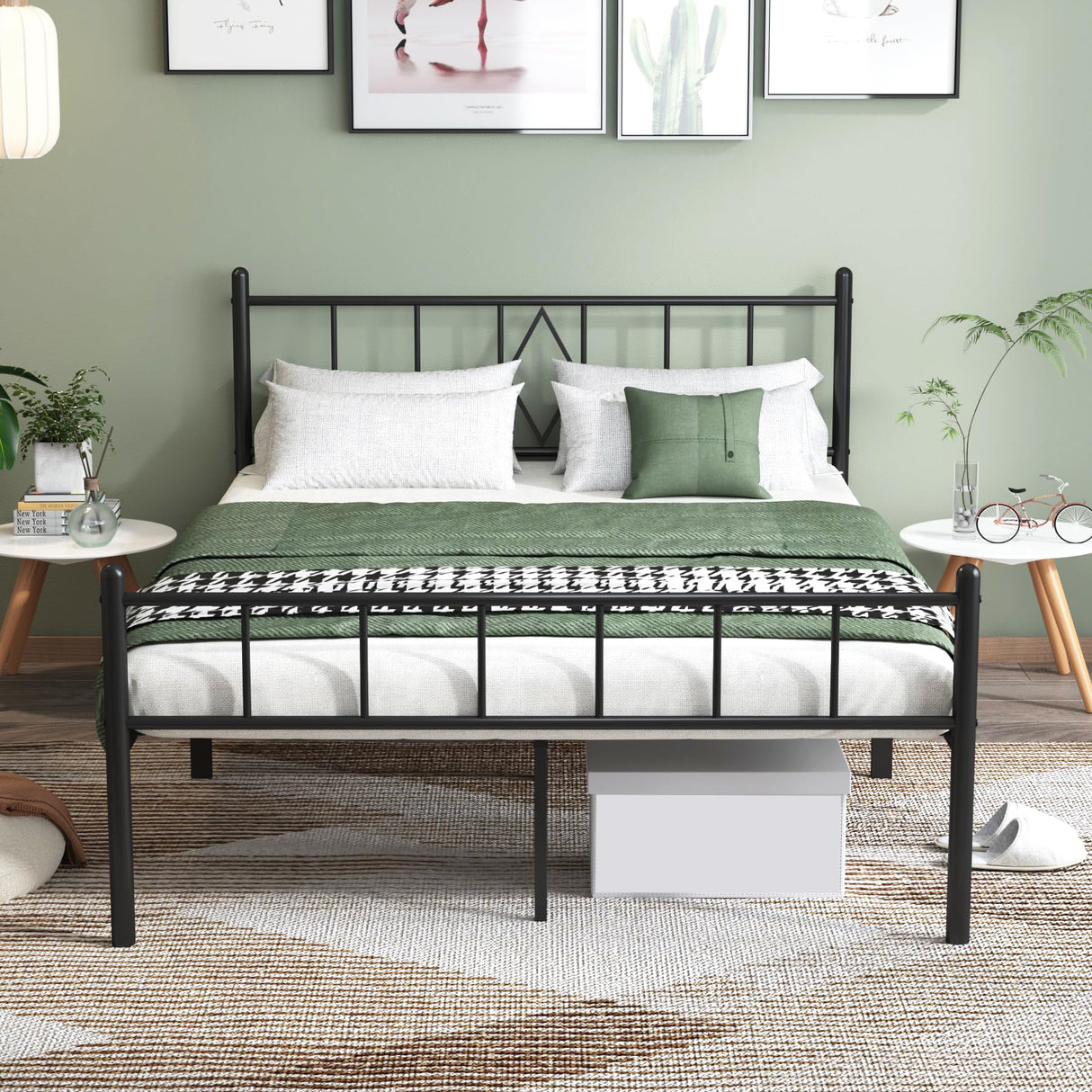 Decorwise 14 Inch Full Size Bed Frames with Headboard/Footboard, Under Bed Storage, Strong Metal Slats Support, No Box Spring Needed, Noise Free, Easy Assembly, Black Decorwise
