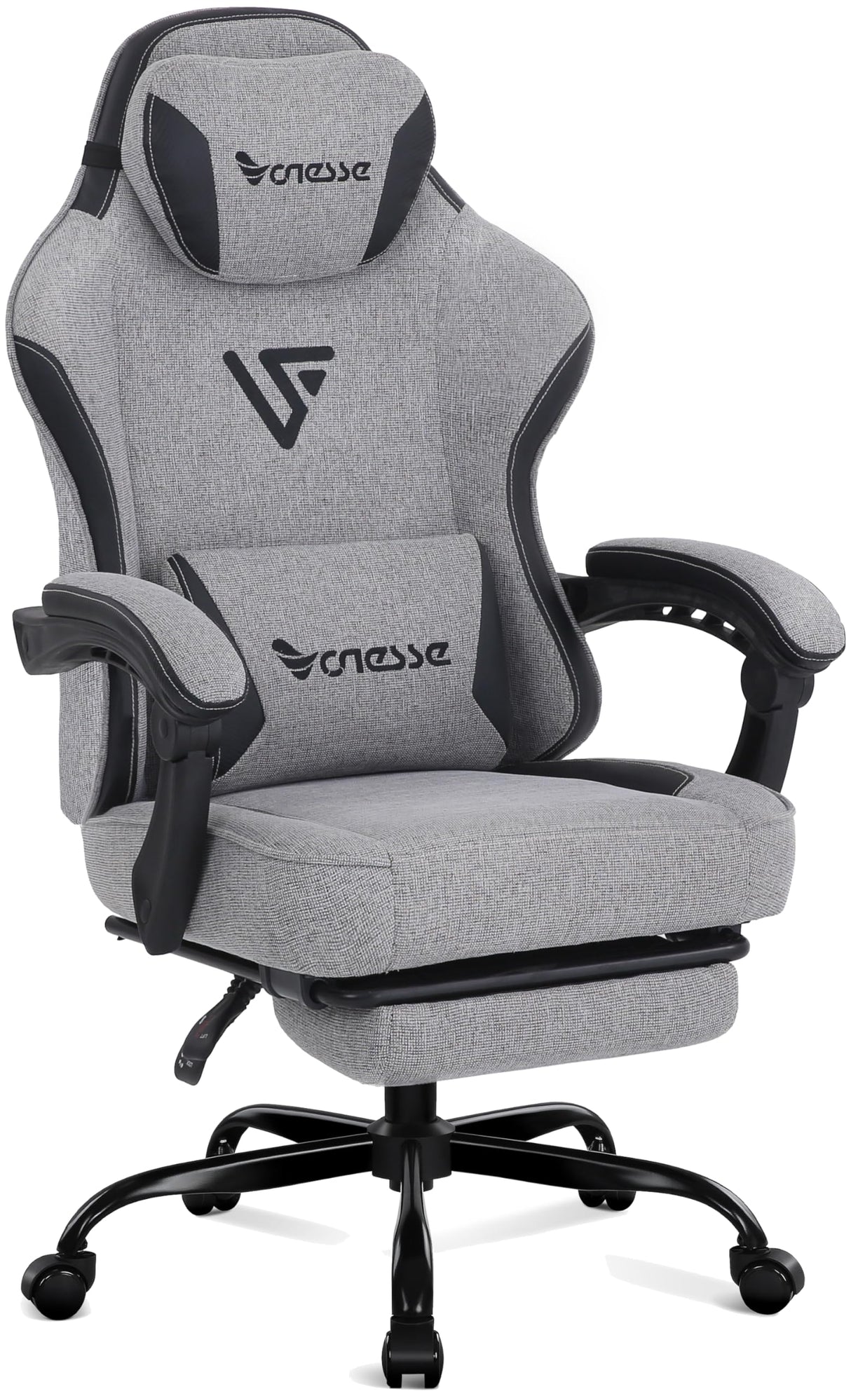 Vonesse Gaming Chair, Computer Chair Fabric with Pocket Spring Cushion, Office Chair with Footrest and Massage Lumbar Support, Reclining Gaming Chairs for Adults 250LBS (Grey) Vonesse