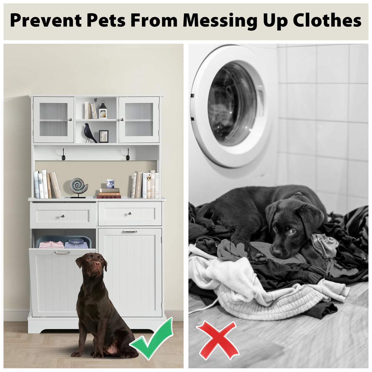 YOCONYO Tilt Out Trash Cabinet,Storage Cabinet,Two Solid Wood Hideaway Trash Holder Drawers,Wooden Freestanding Recycling Cabinets,Trash Can for Kitchen,White YOCONYO